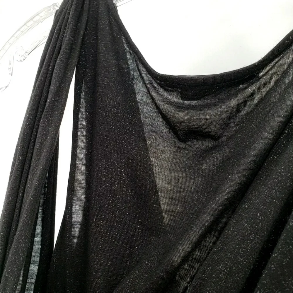 BCBGMaxAzria Twisted Straps V Neck Glittery Casual Black Dress